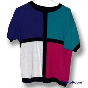 Vintage SEPARATE ISSUE women sweater color block pattern retro 80’s size missing